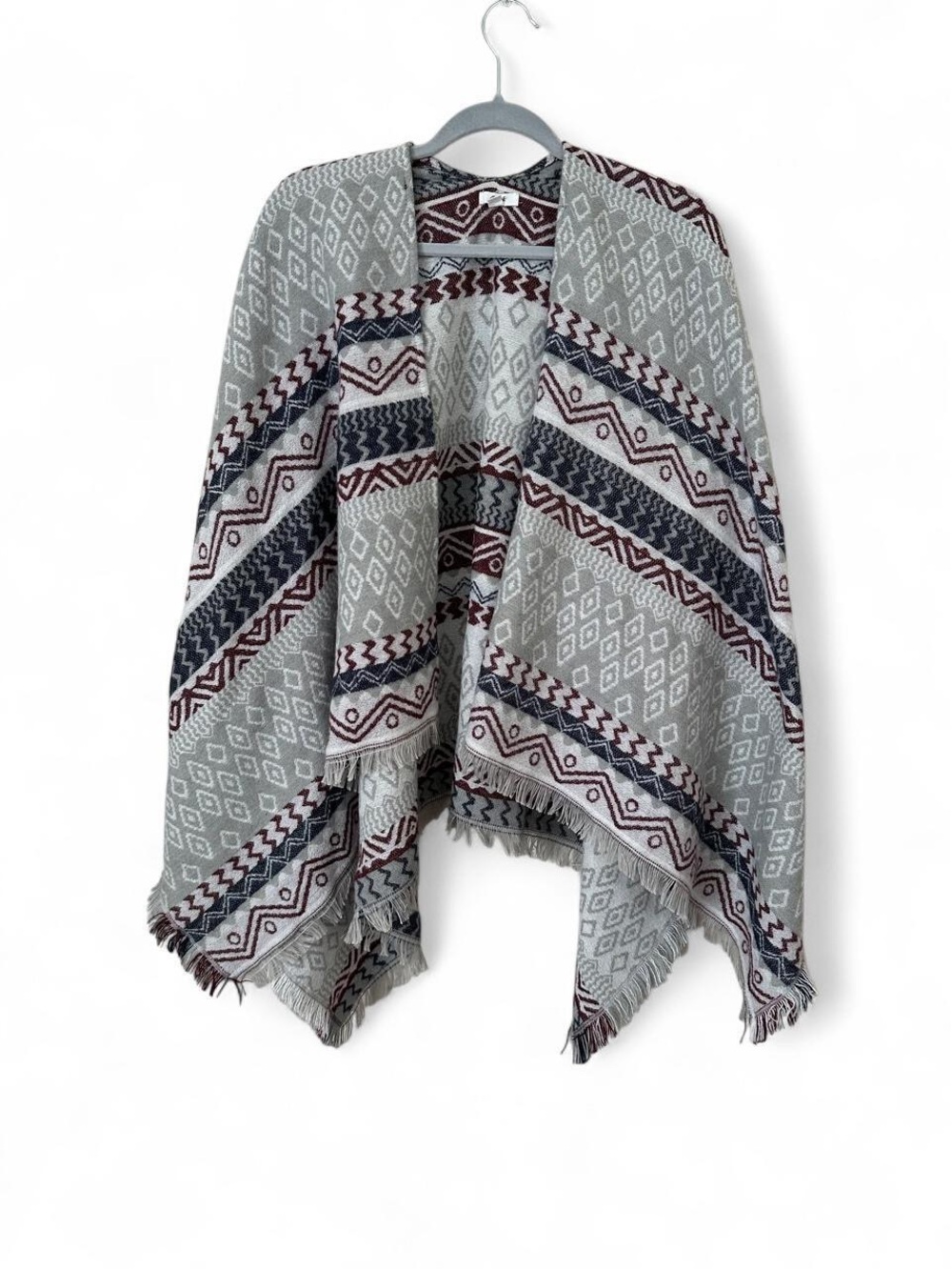 Ardene Gray shawl with Navy and Burgundy Geometric Stripes